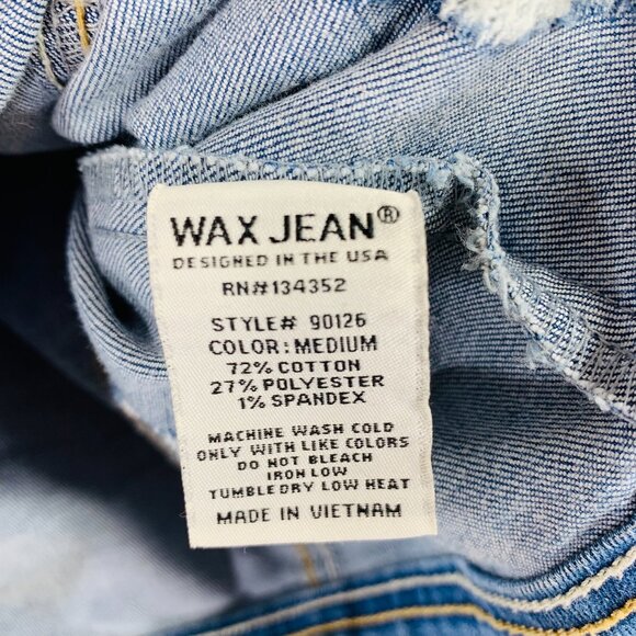 Distressed denim Jean Jacket women in med Wash Blue size medium WAX JEAN - Picture 15 of 16